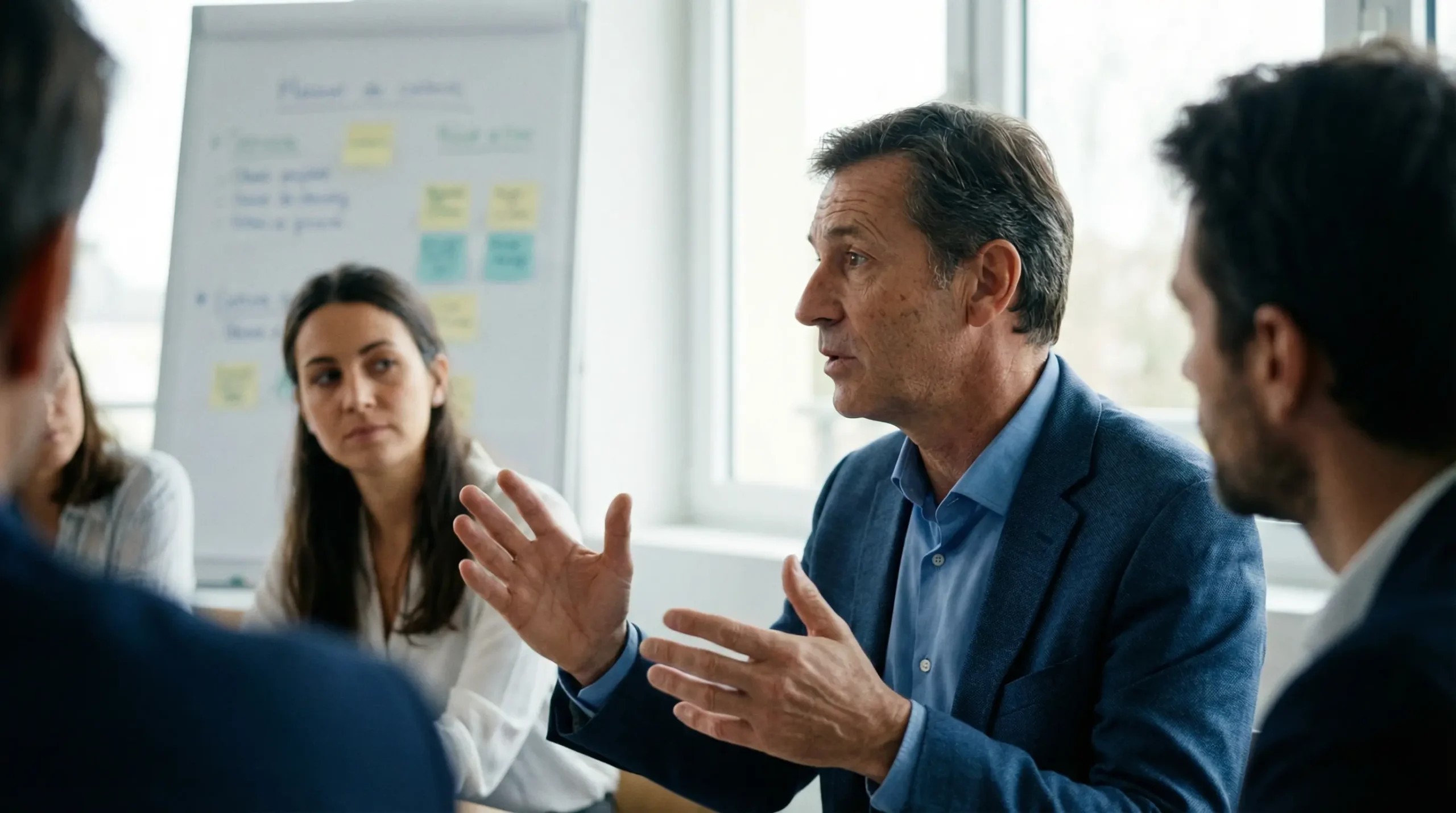 Expert-comptable présentant un rapport d'alerte économique aux élus du CSE